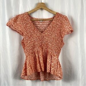 American Eagle Outfitters Floral Orange Peplum Top Size Medium